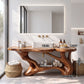 Solid Wood Bathroom Vanity with Sculptural Branch Frame and Open Shelf Storage