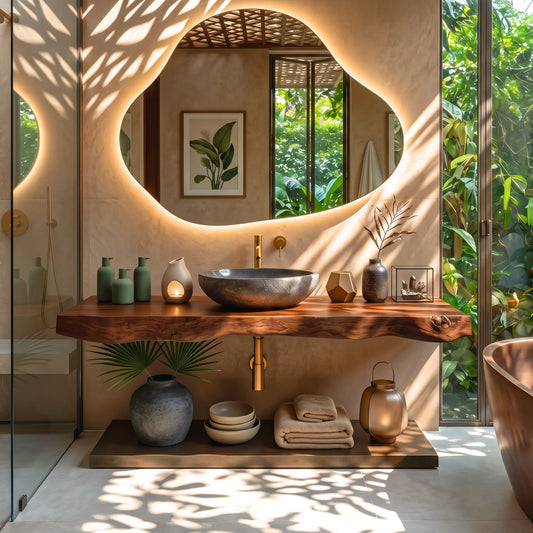 Solid Wood Floating Bathroom Vanity with Live Edge Countertop – Modern Organic Bathroom Cabinet