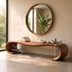 Sculptural Solid Wood Entryway Bench with Waterfall Loop Base