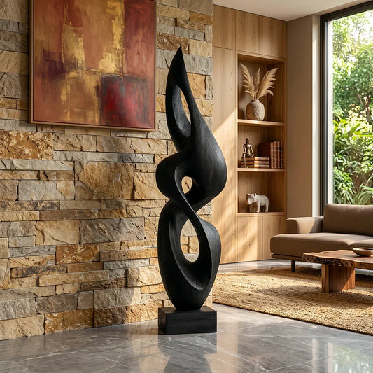 Contemporary Solid Wood Sculpture – Elegant Decorative Accent for Living Rooms and Entryways