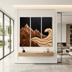 Mountain Wave Triptych Solid Wood Wall Sculpture – Three-Panel Nature-Inspired Wall Art