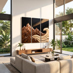 Mountain Wave Triptych Solid Wood Wall Sculpture – Three-Panel Nature-Inspired Wall Art