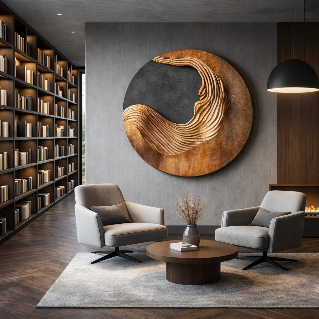 Contemporary Abstract Solid Wood Wall Sculpture – Modern Living Room Decor