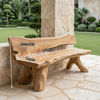 Live Edge Solid Wood Garden Bench with Natural Edge Backrest