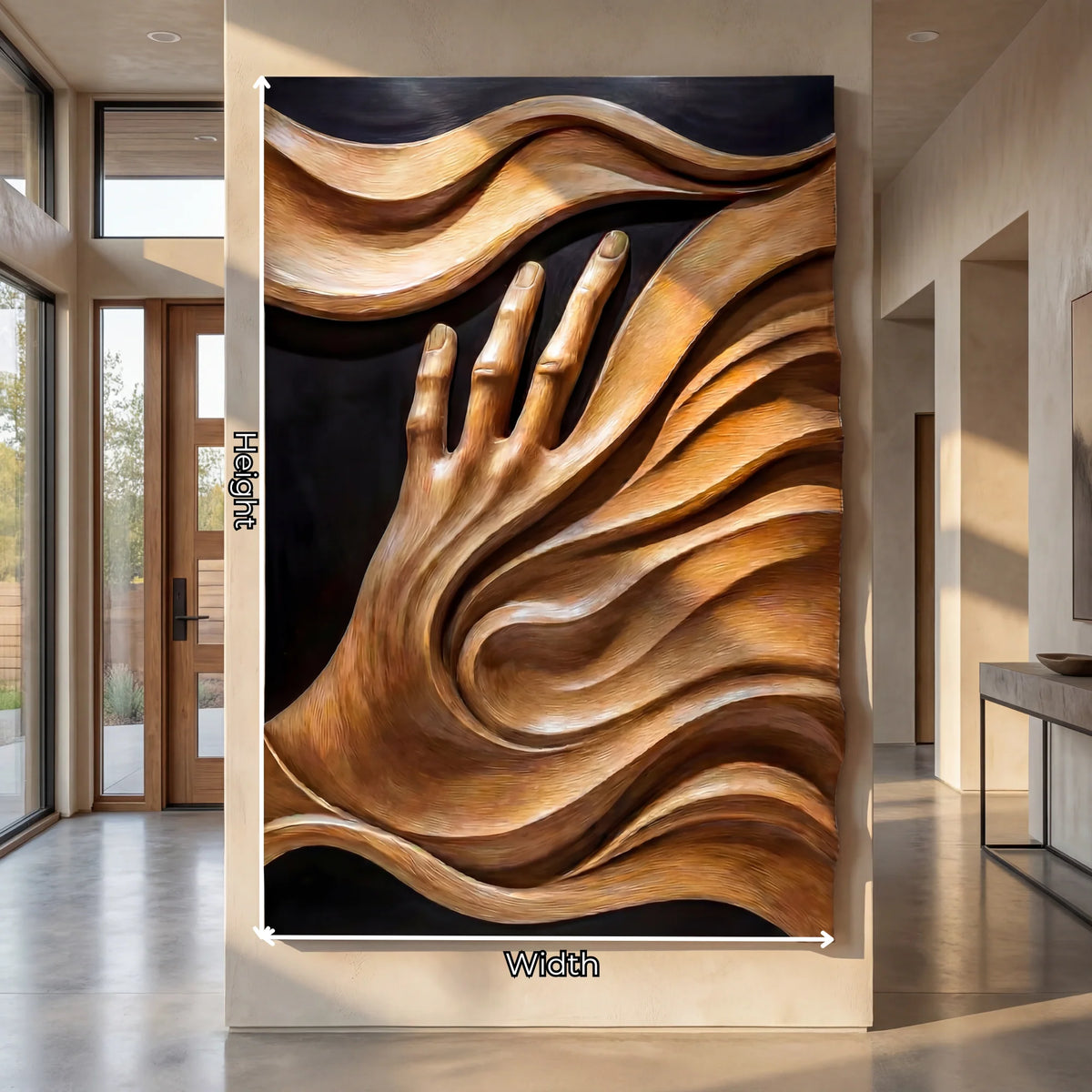 3D Flowing Wave Hand Solid Wood Wall Sculpture – Handcrafted Artistic Decor