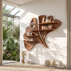 Flowing Leaf Sculptural Solid Wood Wall Shelf