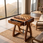Sculptural Solid Wood Chess Table with Storage Drawer