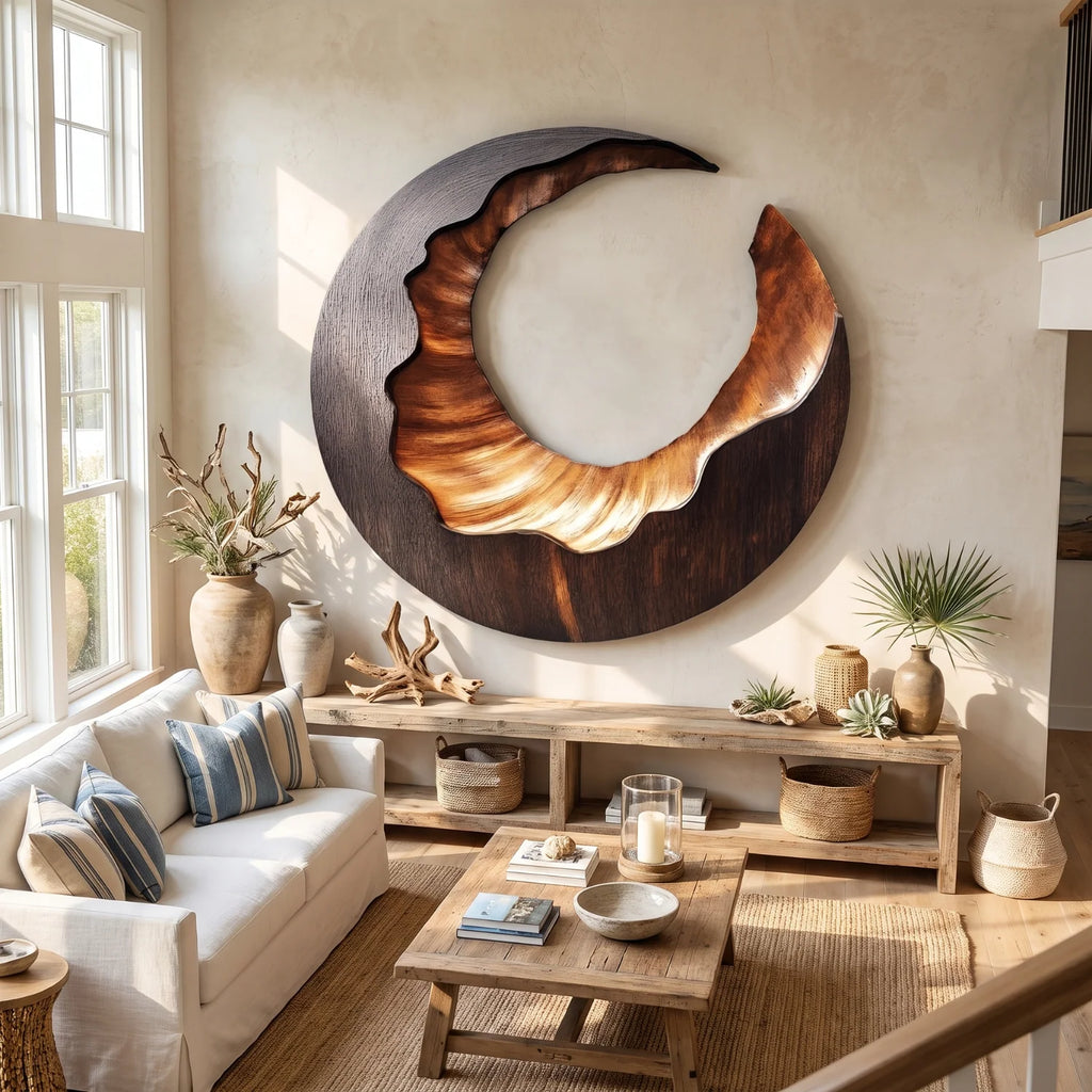 Solid Wood Open Ring Wall Sculpture with Organic Carved Edges