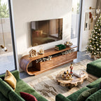Waterfall Curve Solid Wood TV Stand with Sculpted Wave-Front Storage