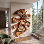 Tropical Leaf Sculptural Solid Wood Floating Shelf