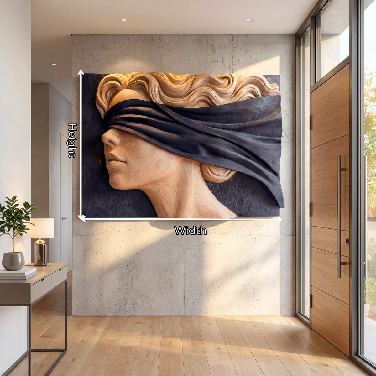 Wind Veil Solid Wood Wall Sculpture – Abstract Profile Portrait with Flowing Relief Design