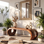 Sculptural Solid Wood Bench with Loop Base and Flowing Organic Live Edge Seat
