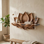 Handcrafted Lotus Petal Solid Wood Wall Shelf