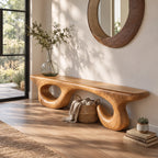 Sculptural Solid Wood Bench with Open Loop Base and Flowing Live Edge Seat