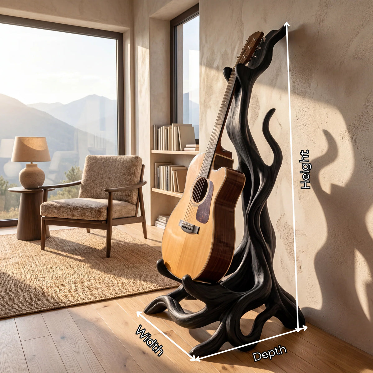 Organic Sculptural Wooden Acoustic Guitar Stand