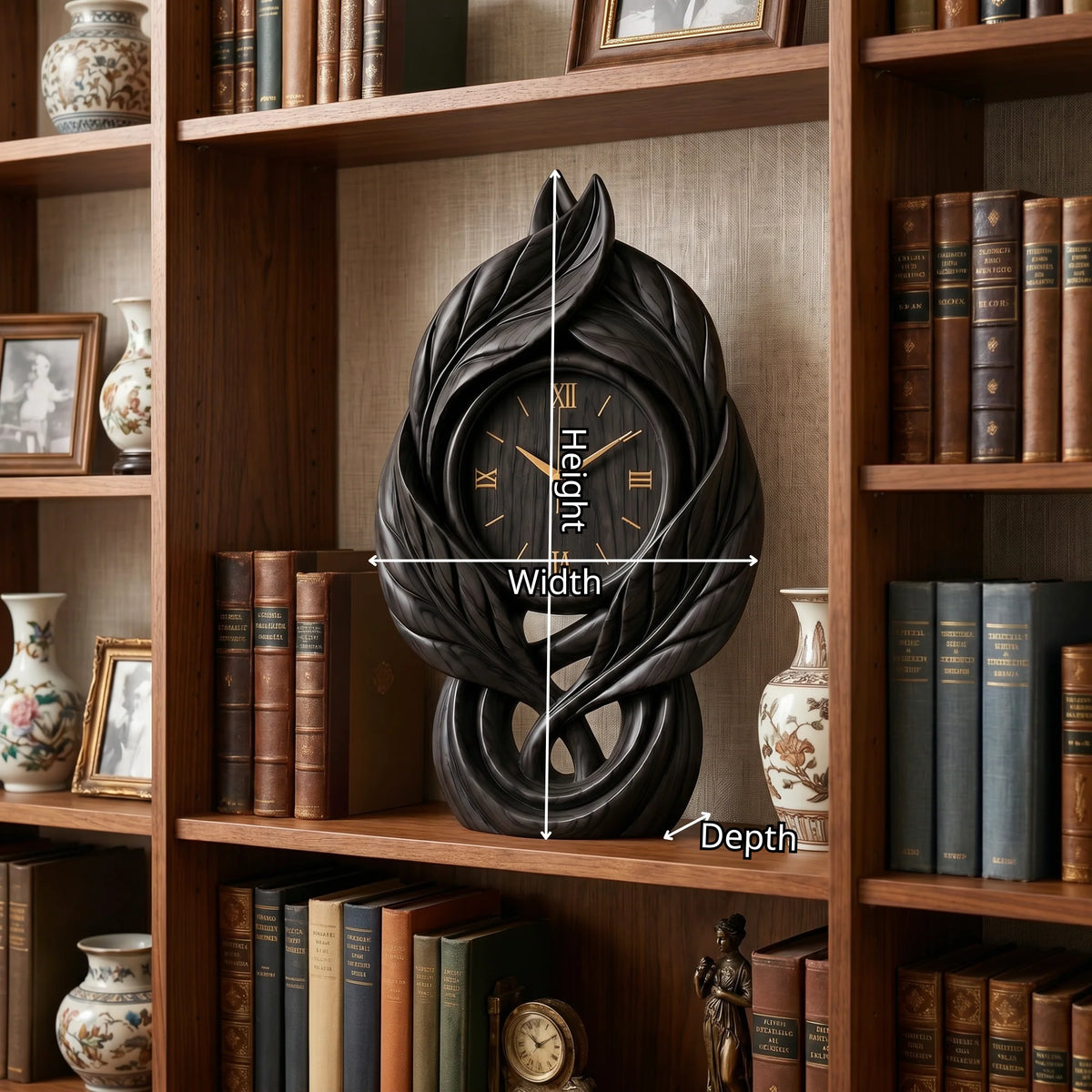 Solid Wood Leaf-Inspired Table Clock – Sculptural Decorative Desk Clock for Modern Interiors