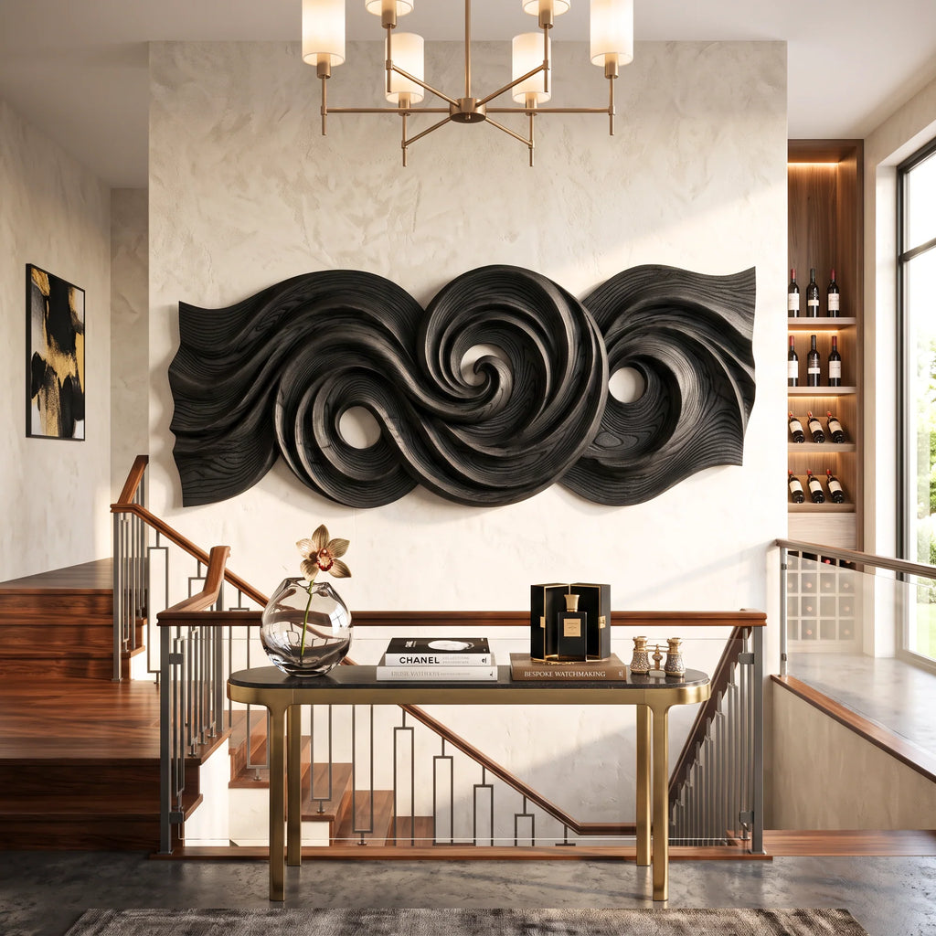 Spiral Tide Solid Wood Wall Sculpture with Organic Flowing Design