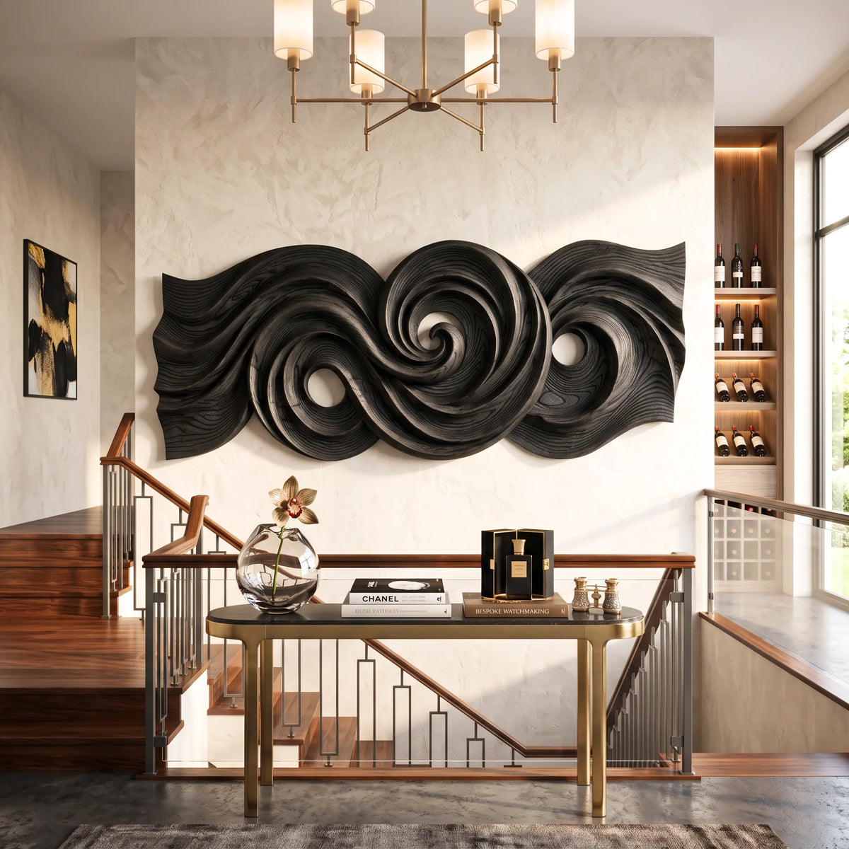 Spiral Tide Solid Wood Wall Sculpture with Organic Flowing Design