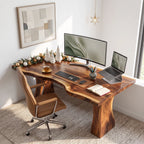 Handcrafted Live Edge Solid Wood Desk with Tapered Pedestal Legs – Modern Executive Desk