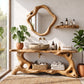 Solid Wood Bathroom Vanity with Sculptural Organic Root Base and Open Shelf Storage
