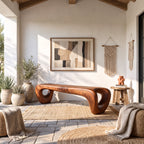 Sculptural Solid Wood Bench with Loop Legs and Flowing Live Edge Seat