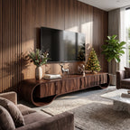 Sculptural Solid Wood TV Stand with Oval Frame and Natural-Grain Doors