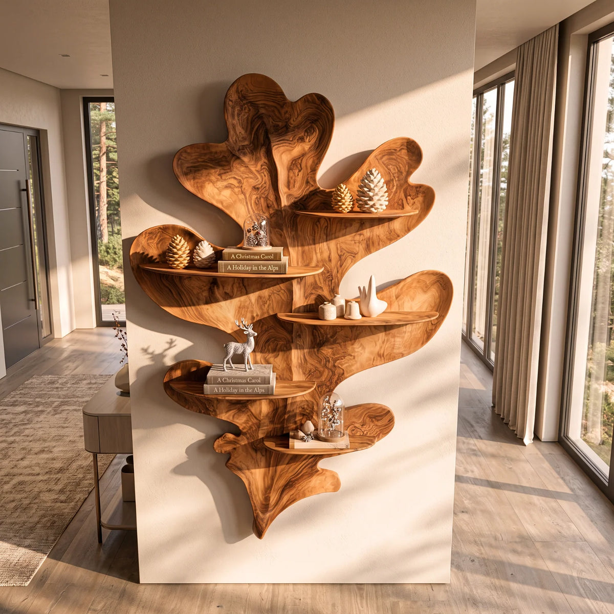 Sculptural Leaf Solid Wood Wall Display Shelf