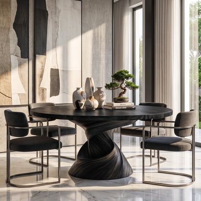 Modern Solid Wood Dining Table with Sculptural Helix-Inspired Base