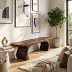 Sculptural Solid Wood Bench with Curved Base and Organic Live Edge Seat