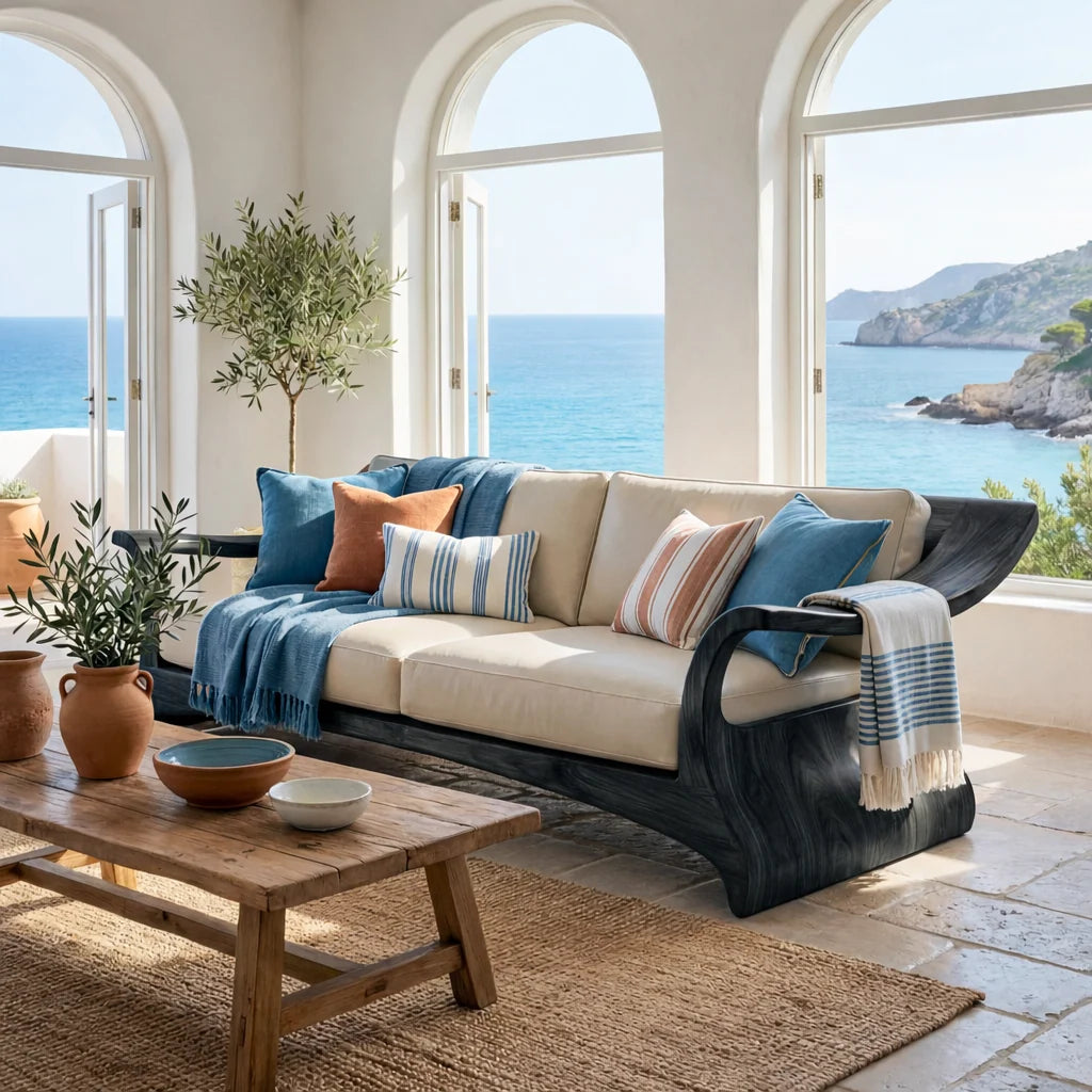 Sculptural Solid Wood Sofa Frame with Artistic Arms