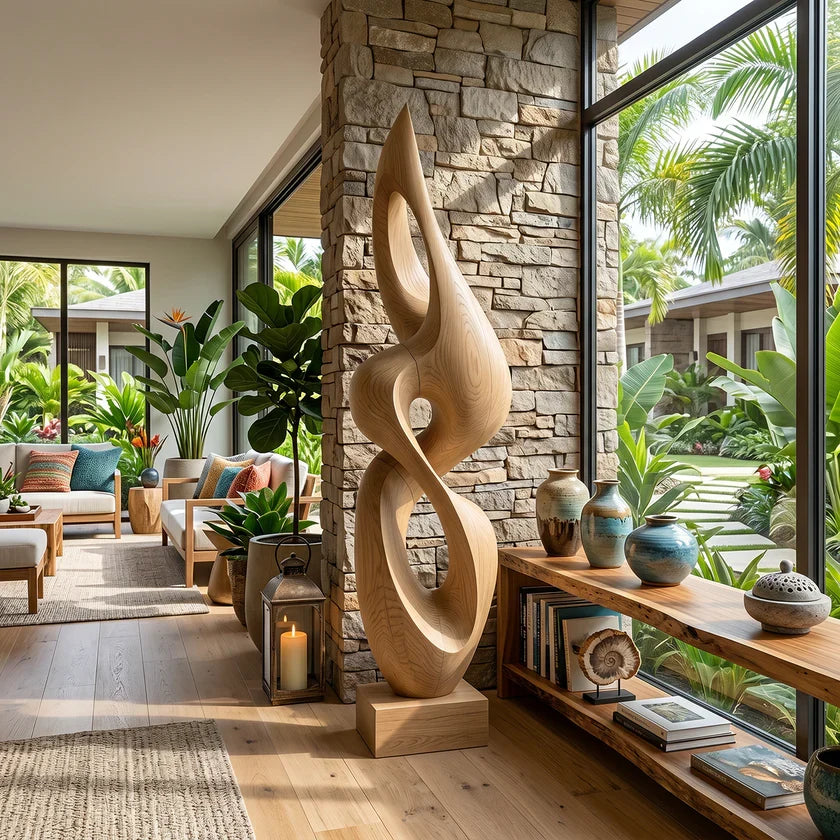 Contemporary Solid Wood Sculpture – Elegant Decorative Accent for Living Rooms and Entryways