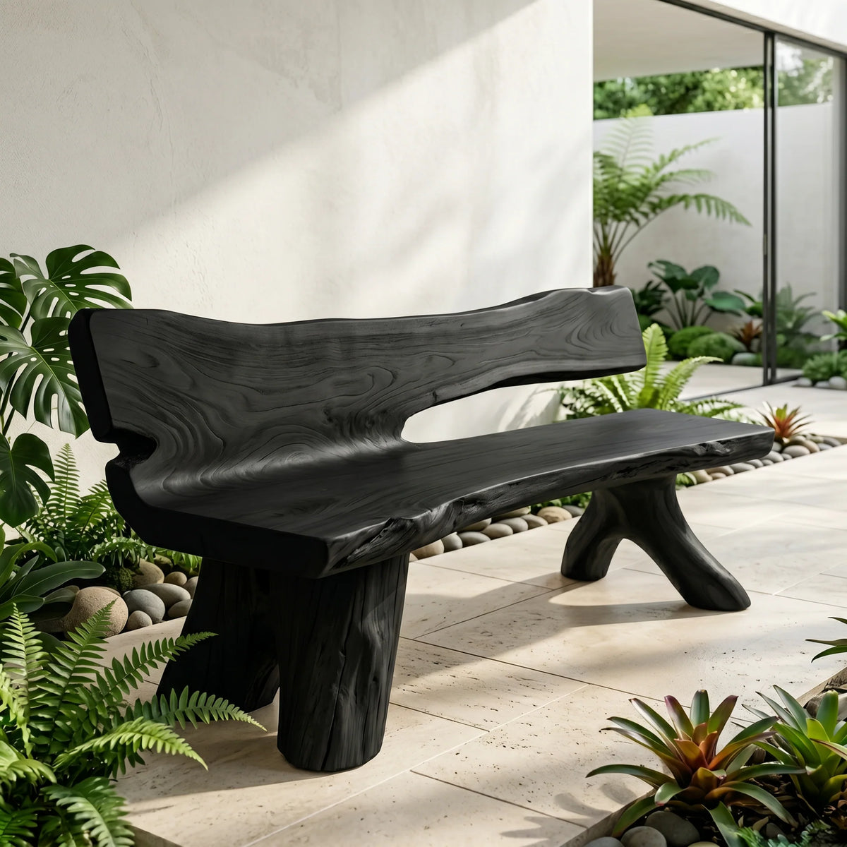 Live Edge Solid Wood Garden Bench with Natural Edge Backrest