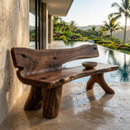 Live Edge Solid Wood Garden Bench with Natural Edge Backrest