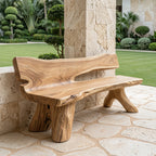 Live Edge Solid Wood Garden Bench with Natural Edge Backrest