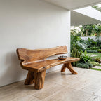 Live Edge Solid Wood Garden Bench with Natural Edge Backrest