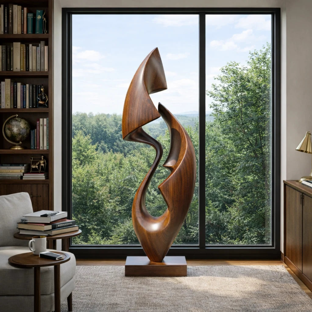 Organic Abstract Solid Wood Sculpture – Modern Decorative Art for Gardens and Contemporary Interiors
