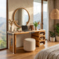 Modern Solid Wood Vanity Table with Rounded Open Shelf and Panel Legs