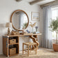 Sculptural Solid Wood Vanity Table with Organic Carved Base and Open Shelf
