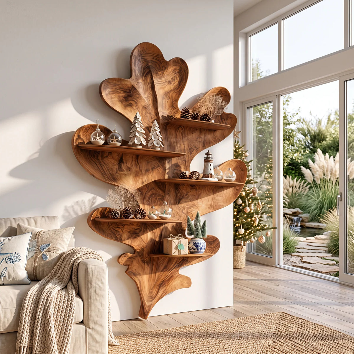 Sculptural Leaf Solid Wood Wall Display Shelf