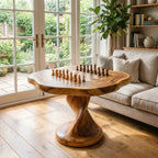 Handcrafted Solid Wood Chess Table with Pedestal Base