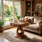 Solid Wood Chess Table with Drawer and Sculptural Pedestal