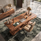 Live Edge Solid Wood Executive Desk with Branch Base
