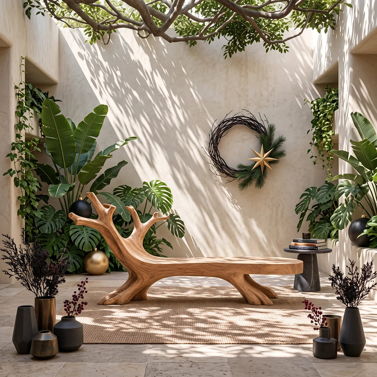 Tree Branch – Solid Wood Garden Bench with Sculptural Root Base
