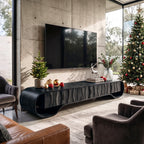 Sculptural Solid Wood TV Stand with Oval Frame and Natural-Grain Doors