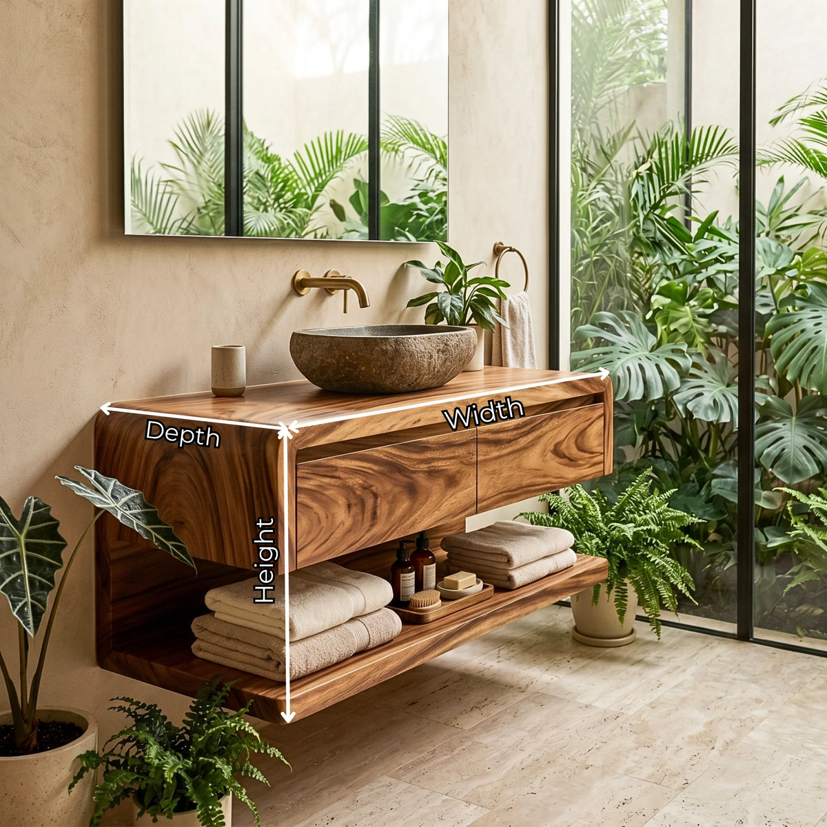 Floating Bathroom Vanity with Seamless Curved Frame – Modern Wall-Mounted Vanity Cabinet