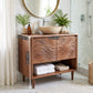 Solid Wood Bathroom Vanity with Carved Ripple Cabinet and Open Shelf for Powder Rooms