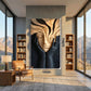 Handcrafted Solid Wood Face Wall Sculpture with Flowing Grain Hair & Black Relief Hands