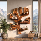 Sculptural Solid Wood Tree Wall Shelf