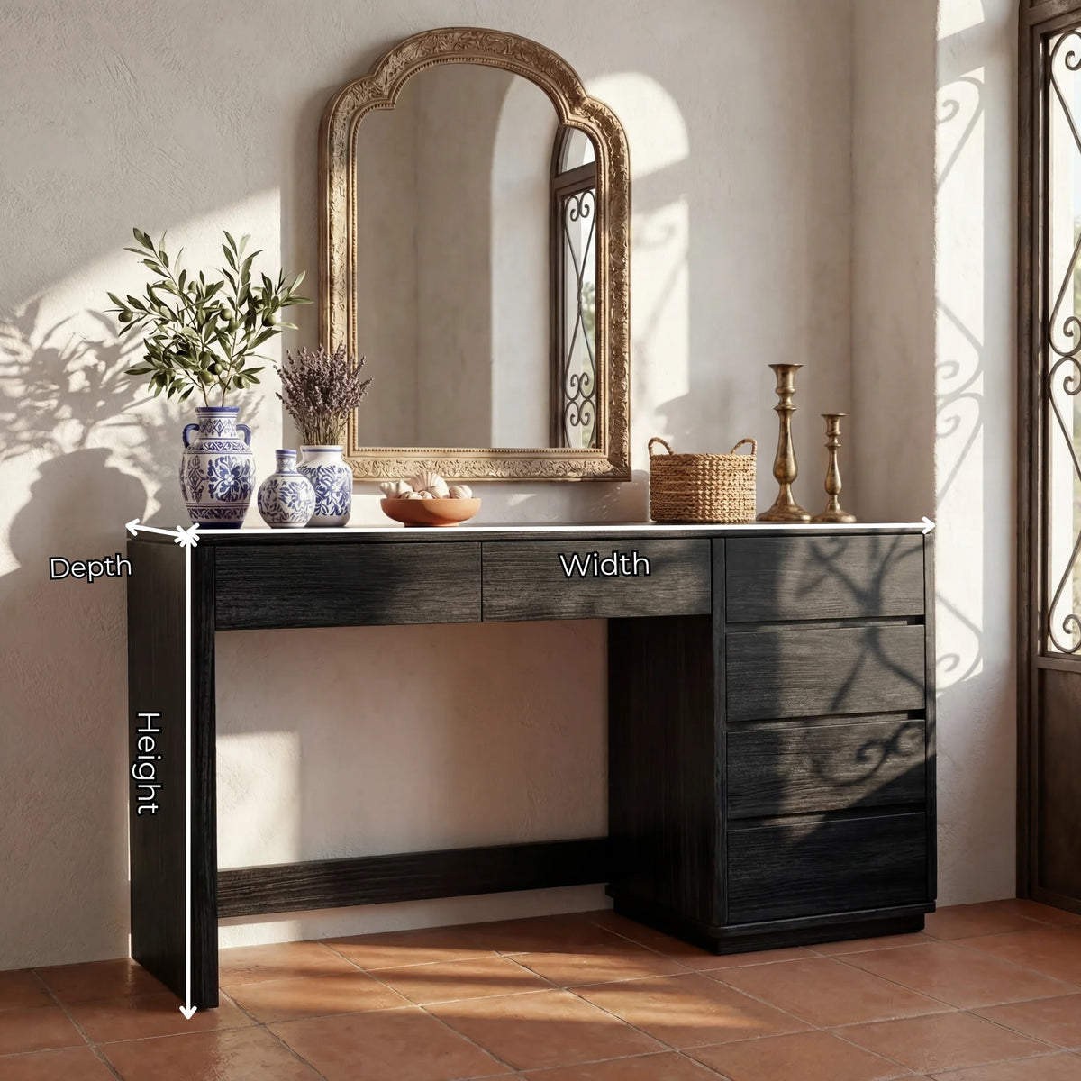 Modern Solid Wood Vanity Table with Side Storage Drawers