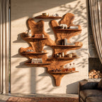 Organic Leaf Sculptural Solid Wood Wall Shelf